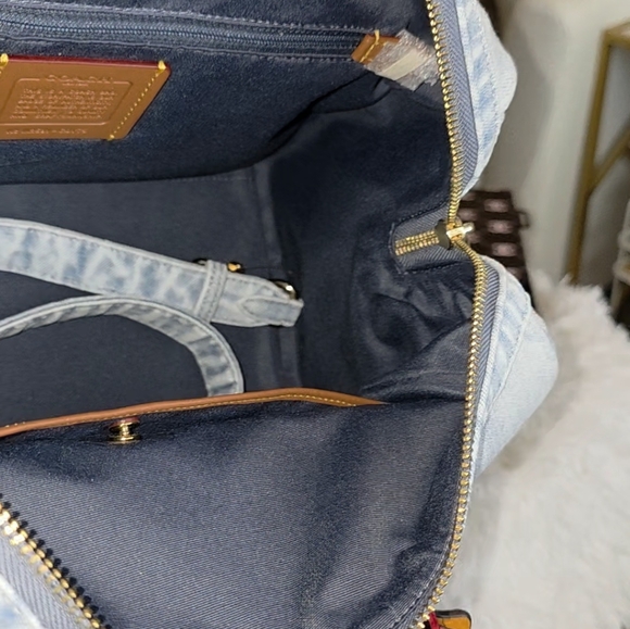COACH Rowan Large Satchel Bag In Loved Denim With Charms - Picture 7 of 12